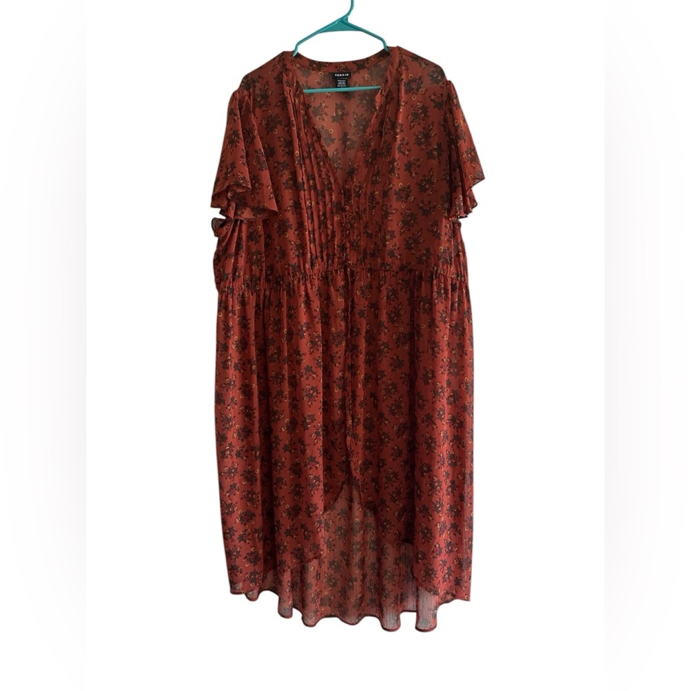 Torrid burnt orange floral sheer kimono duster with flutter sleeve